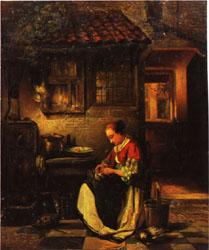 Henri Leys Woman Plucking a Chicken in a Courtyard Germany oil painting art